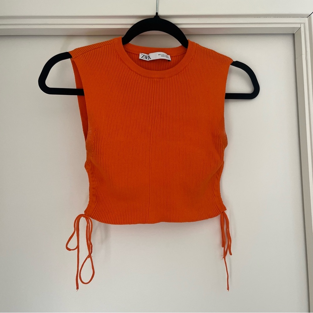 Zara Vibrant Orange Ribbed Crop Top